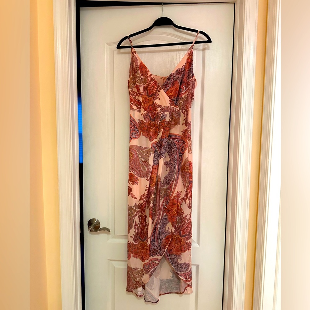 cutesy peach paisley high low dress